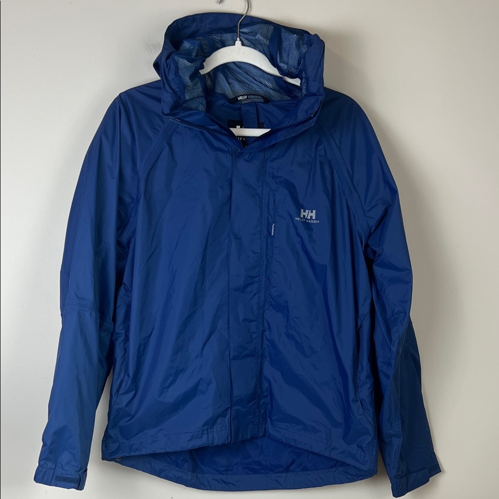 Helly Hansen Men's Waterproof Rain Jacket Hooded Blue Size Small Tech Protection